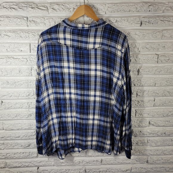 Cato Est 1946 Women Top 26W 28W Plus Long Sleeve Blue Plaid Pockets PLA68E - Picture 6 of 8
